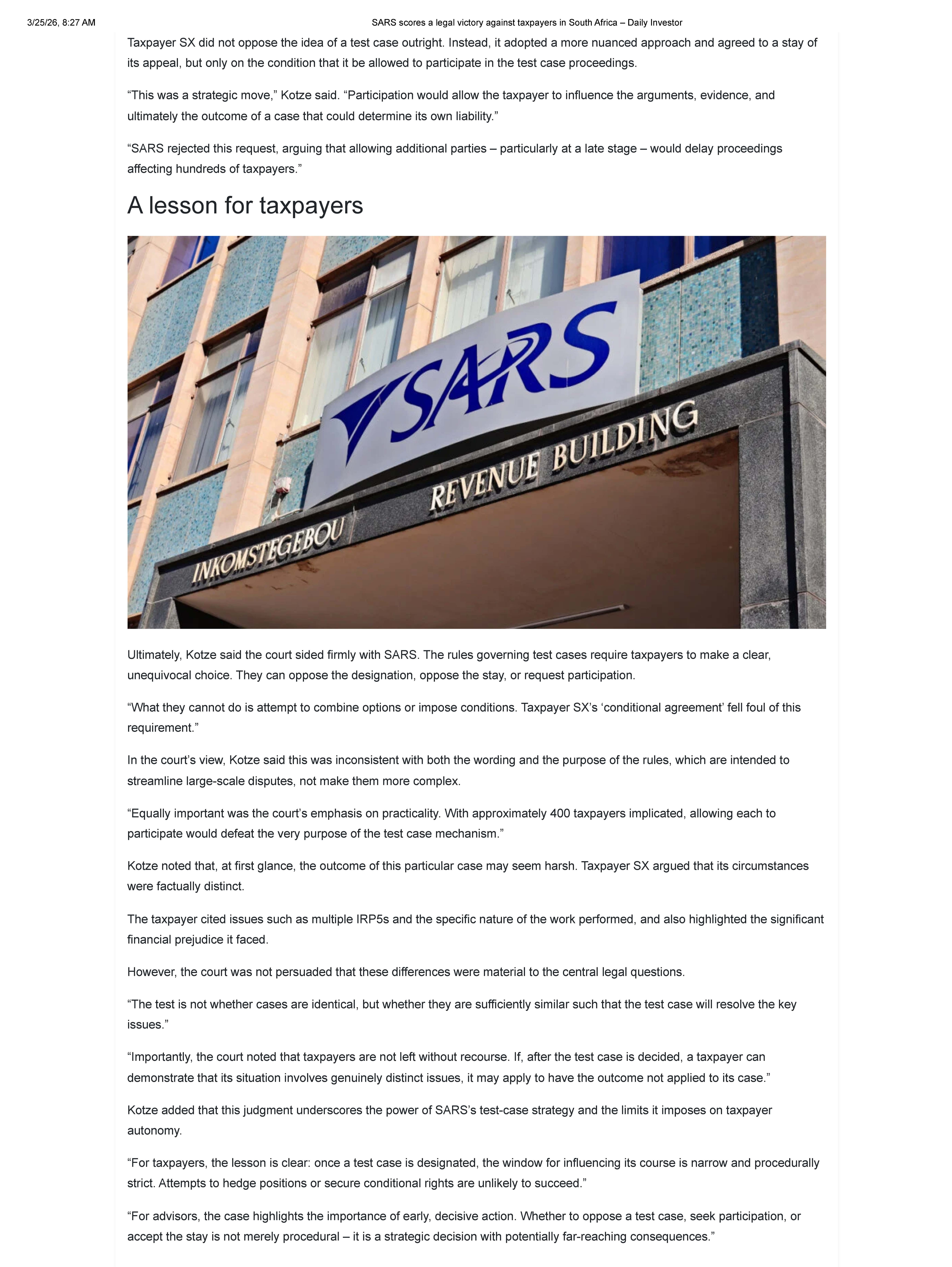 Shepstone & Wylie - SARS scores a legal victory against taxpayers in ...