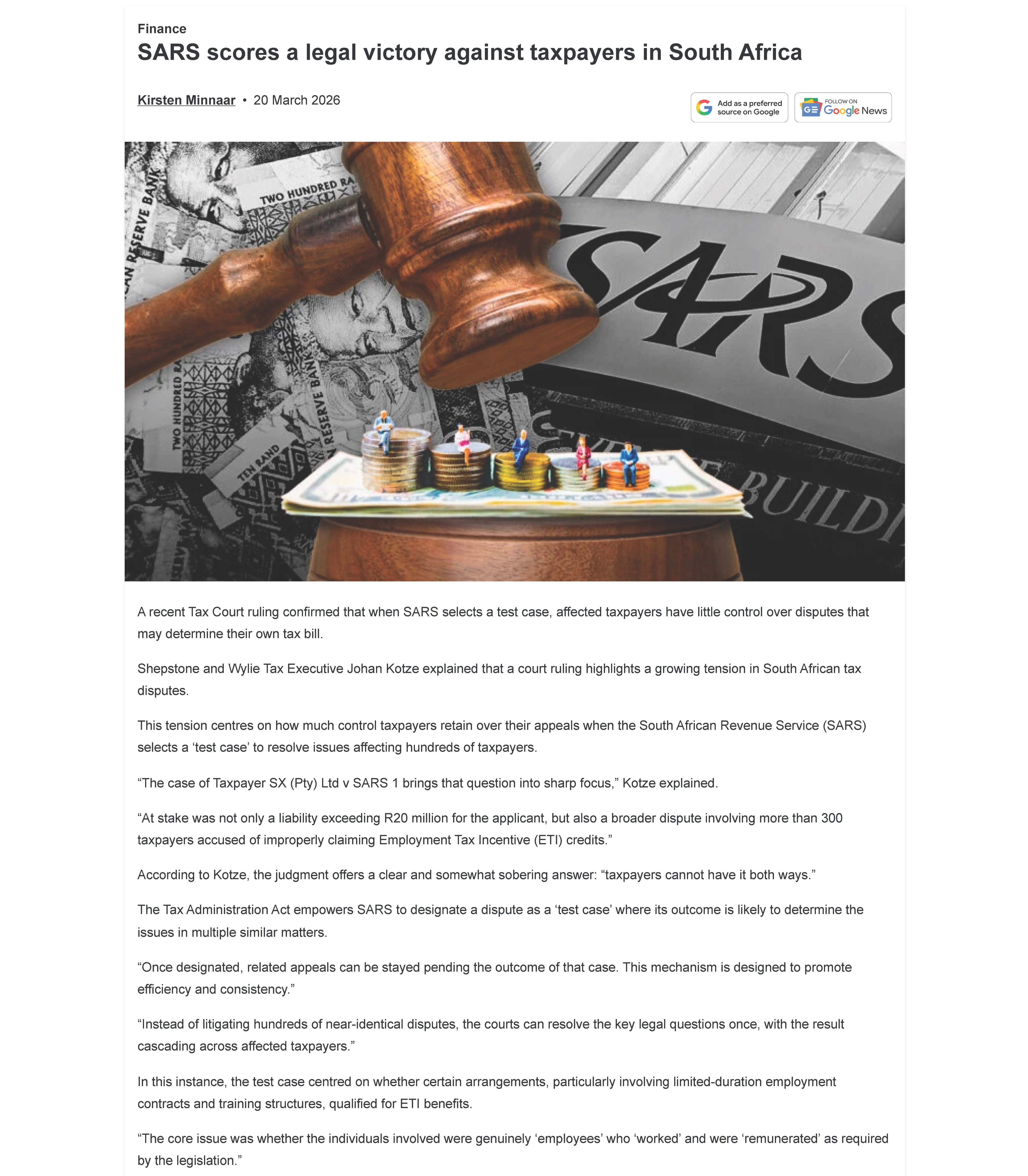 Shepstone & Wylie - SARS scores a legal victory against taxpayers in ...